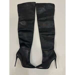 KURT GEIGER LONDON Vito Over-The-Knee Boots In Black Leather Sz EU 37 US 6.5